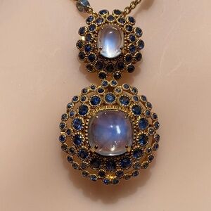 Natural Burmese Sapphire and Huge moonstones brooch/pendent in 18k solid gold